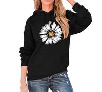 Women Daisy Graphic Hoodies Cute Flower Print Long Sleeve Pullover Drawstring Sweatshirt Loose Fit Pocket Top