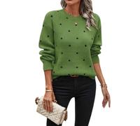 Women Dot Jacquard Sweater Crew Neck Long Sleeve Knit Pullover Casual Top (Green,XL)