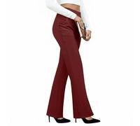 Women Dress Pants with Tummy Control, High Waisted Wide Leg Yoga Pants, Stretchy Business Casual Work Trousers, 4 Way Stretch Bootcut Leggings with Pockets, Comfy Pull On (Red,L)