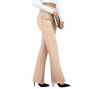 Women Dress Pants with Tummy Control, High Waisted Wide Leg Yoga Pants, Stretchy Business Casual Work Trousers, 4 Way Stretch Bootcut Leggings with Pockets, Comfy Pull On (Apricot,L)