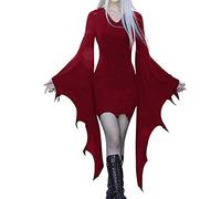 Women' Dress Summer 2026 Women Gothic Butterfly Sleeves Costumes Lace Carnival Party Tunic Casual Long Sexy Dresses(Red,L)
