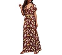 Women' Dresses 2026 Daily Slim Dress Long Sleeveless Cold Shoulder Solid & Print Split Hem Drawstring Cotton Festive Line Clothing(Wine Red,S)