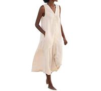 Women' Dresses 2026 Plain Temperament Commuting Trend Long Skirt Loose Waist Dress Elegant Line Clothing(Beige,S)