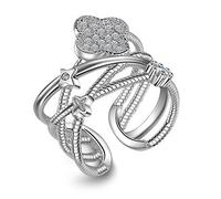 Women Earrings Silver Pull with Zirconia Flowers Cross Line Multi Layers of Personality Partnership Rings Friendship Rings Stacking Rings Adjustable