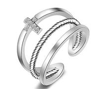 Women Earrings Silver Sterling Pull with Cubic Zirconia Cross Three Layered Simple Style Partnership Rings Friendship Rings Stacking Rings Adjustable