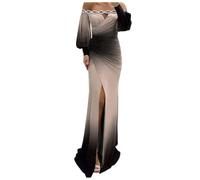 Women' Elegant Party Dress in Contrast Colour Fashion High Waist Long Sleeve Evening Sexy Off Shoulder Pleats