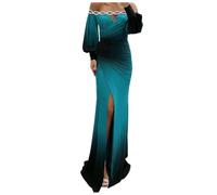 Women' Elegant Party Dress in Contrast Colour Fashion High Waist Long Sleeve Evening Sexy Off Shoulder Pleats