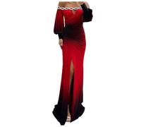 Women' Elegant Party Dress in Contrast Colour Fashion High Waist Long Sleeve Evening Sexy Off Shoulder Pleats