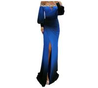 Women' Elegant Party Dress in Contrast Colour Fashion High Waist Long Sleeve Evening Sexy Off Shoulder Pleats