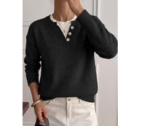 Women Fake Two-Piece Knit Pullover V-Neck Loose(Black S) | Fake two-piece design, V-neck style, loose fit, polyester fabric, autumn winter wear