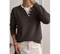 Women Fake Two-Piece Knit Pullover V-Neck Loose(Coffee Brown S) | Fake two-piece design, V-neck style, loose fit, polyester fabric, autumn winter wear
