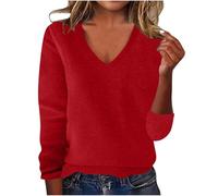 Women Fall Sweater V Neck Long Sleeve Casual Lightweight Soft Comfy Solid Color Cute Sweater for Fall and Winter Casual