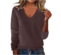 Women Fall Sweater V Neck Long Sleeve Casual Lightweight Soft Comfy Solid Color Cute Sweater for Fall and Winter Casual