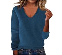 Women Fall Sweater V Neck Long Sleeve Casual Lightweight Soft Comfy Solid Color Cute Sweater for Fall and Winter Casual