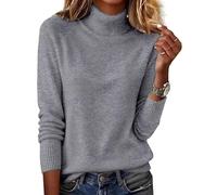 Women Fall Sweaters Long Sleeve Turtleneck Cotton Oversized Pullover Loose Jumper Fashion Comfy Fit Casual Tops (Gray,S)