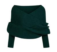 Women Fall Winter Snowfall Sweater Scarf with Sleeves Multi-Use Wrap Blanket Scarf Crochet Knitted Shawl Cape (Green,Talla única)