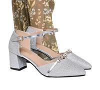 Women Fashion Sweet Light Weight Golden Buckle Strap High Heel Shoes Lady Silver Sexy(02,40)