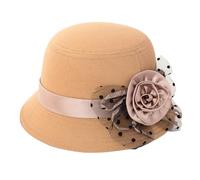 Women Felt Cloche Hat Vintage 1920s Flowers Bucket Bowler Hat for Womens Classic Church Floppy Fedora Hats Fashion Elegant Ladies Suede Wool Party Dressy Church Cap