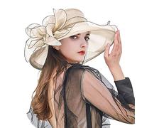 Women Flower Fascinators Hat Organza Veil Sun Hats Ladies Elegant Wide Brim Royal Ascot Wedding Hat Women's Cocktail Tea Bridal Party Church Cloche Bowler Hats Race Derby Cap