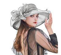Women Flower Fascinators Hat Organza Veil Sun Hats Ladies Elegant Wide Brim Royal Ascot Wedding Hat Women's Cocktail Tea Bridal Party Church Cloche Bowler Hats Race Derby Cap