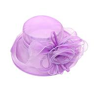 Women Flower Organza Wedding Sun Hat Elegant Ladies Wide Brim Church Cloche Veil Fascinators Beach Hat Women's Cocktail Tea Party Bridal Funeral Bowler Hats Womens Race Derby Cap