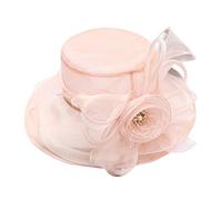 Women Flower Organza Wedding Sun Hat Elegant Ladies Wide Brim Church Cloche Veil Fascinators Beach Hat Women's Cocktail Tea Party Bridal Funeral Bowler Hats Womens Race Derby Cap