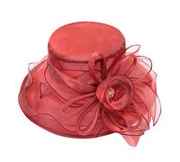 Women Flower Organza Wedding Sun Hat Elegant Ladies Wide Brim Church Cloche Veil Fascinators Beach Hat Women's Cocktail Tea Party Bridal Funeral Bowler Hats Womens Race Derby Cap