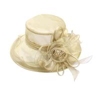 Women Flower Organza Wedding Sun Hat Elegant Ladies Wide Brim Church Cloche Veil Fascinators Beach Hat Women's Cocktail Tea Party Bridal Funeral Bowler Hats Womens Race Derby Cap