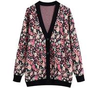 Women Flowers Cardigan Jumper Knitted Cardigan,Floral,yo