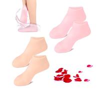 Women Foot Spa Pedicure Silicone Socks, Moisturizing Foot Mask Exfoliating Silicone Socks Beach Protective Socks, Silicone Socks for Dry Cracked Feet (Pink+Beige,S)