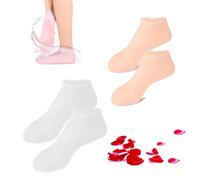 Women Foot Spa Pedicure Silicone Socks, Moisturizing Foot Mask Exfoliating Silicone Socks Beach Protective Socks, Silicone Socks for Dry Cracked Feet (White+Beige,M)