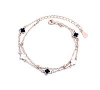 Women Girls 925, but Elegant, Lucky Four-Leaf Bangle, Adjustable Hand Link, Chains Extension