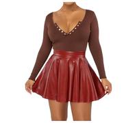Women' Glitter Skirt Plain PU Mini Line Fancy Dress Costumes 2026 Sequins Skirts Carnival Party(Red,L)