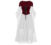 Women' Gothic Dresses Off Shoulder Lace Bat Sleeve Medieval Cosplay Dress(Red,S)