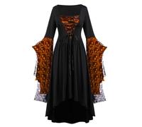 Women Halloween Costume, S-5XL, Horror Renaissance Lace Up Outfit with Skull Print, Vintage Character Dress Stage, Challenge, Party Look, Gift for Friends, Mother, Girlfriend