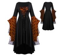 Women Halloween Costume, S-5XL, Horror Renaissance Lace Up Outfit with Skull Print, Vintage Character Dress Stage, Challenge, Party Look, Gift for Friends, Mother, Girlfriend