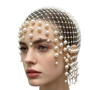 Women Hat with Pearl Tassels - Closed Loop Anti Tangling Wire, Anchored Non Slip Silicone Stabilizer Frame, Artisan Linked Heavy Drop Pearl Fringe, Luxury Bridal Photography Headwear | For