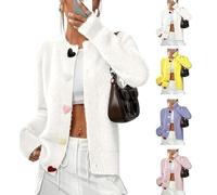 Women Heart Fuzzy Knit Cardigan Sweater Cozy Solid Cute Rainbow Heart Button Down Cardigan Sweaters Cropped (White,S)