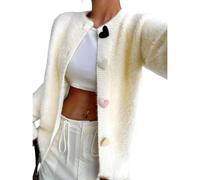 Women Heart Fuzzy Knit Cute Cardigan Heart Sweater Cozy Solid Cute Rainbow Heart Button Down Cardigan Sweaters (Beige,L)