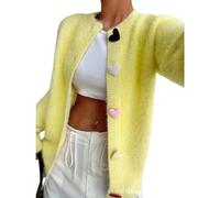Women Heart Fuzzy Knit Cute Cardigan Heart Sweater Cozy Solid Cute Rainbow Heart Button Down Cardigan Sweaters (Yellow,M)