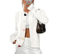 Women Heart Fuzzy Knit Cute Cardigan Heart Sweater Cozy Solid Cute Rainbow Heart Button Down Cardigan Sweaters (White,M)
