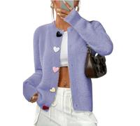 Women Heart Fuzzy Knit Cute Cardigan Heart Sweater Cozy Solid Cute Rainbow Heart Button Down Cardigan Sweaters (Purple,M)