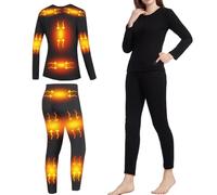 Women Heated Underwear Set, Electric Thermal Underwear with 16 Heating Zone, Electric s and Long Johns, Base Layer Womens for Outdoor Sport,Black,M