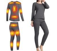 Women Heated Underwear Set, Electric Thermal Underwear with 16 Heating Zone, Electric s and Long Johns, Base Layer Womens for Outdoor Sport,Gray,L