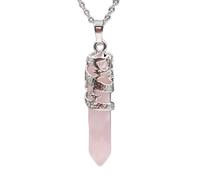 Women Hexagon Natural Quartz Crystal Chakra Pendant Necklace Jewelry Natural Stone Hexagonal Prism Necklaces,Rose Quartz