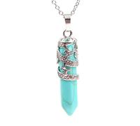 Women Hexagon Natural Quartz Crystal Chakra Pendant Necklace Jewelry Natural Stone Hexagonal Prism Necklaces,turquoise