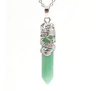 Women Hexagon Natural Quartz Crystal Chakra Pendant Necklace Jewelry Natural Stone Hexagonal Prism Necklaces,Green Aventurine