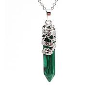 Women Hexagon Natural Quartz Crystal Chakra Pendant Necklace Jewelry Natural Stone Hexagonal Prism Necklaces,Malachite