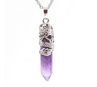 Women Hexagon Natural Quartz Crystal Chakra Pendant Necklace Jewelry Natural Stone Hexagonal Prism Necklaces,Amethyst