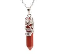 Women Hexagon Natural Quartz Crystal Chakra Pendant Necklace Jewelry Natural Stone Hexagonal Prism Necklaces,red Jasper